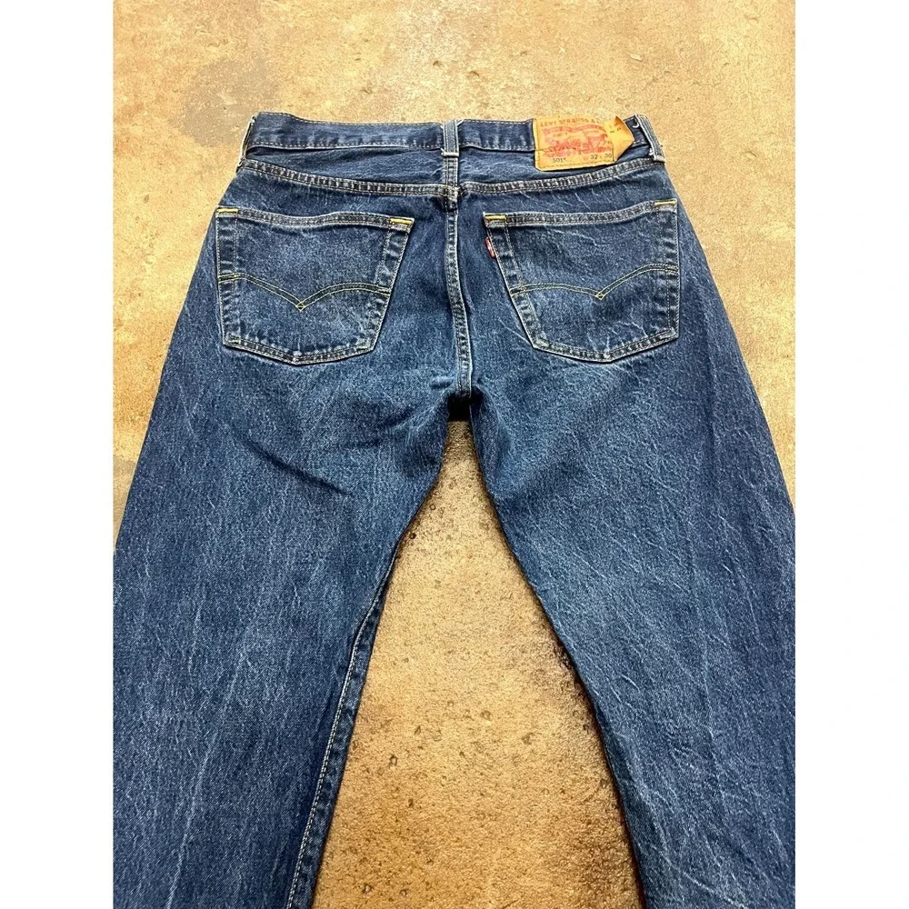 Levi's 501 Original Straight Jeans Men 32x30 Blue Denim Cotton Stretch Dark Wash